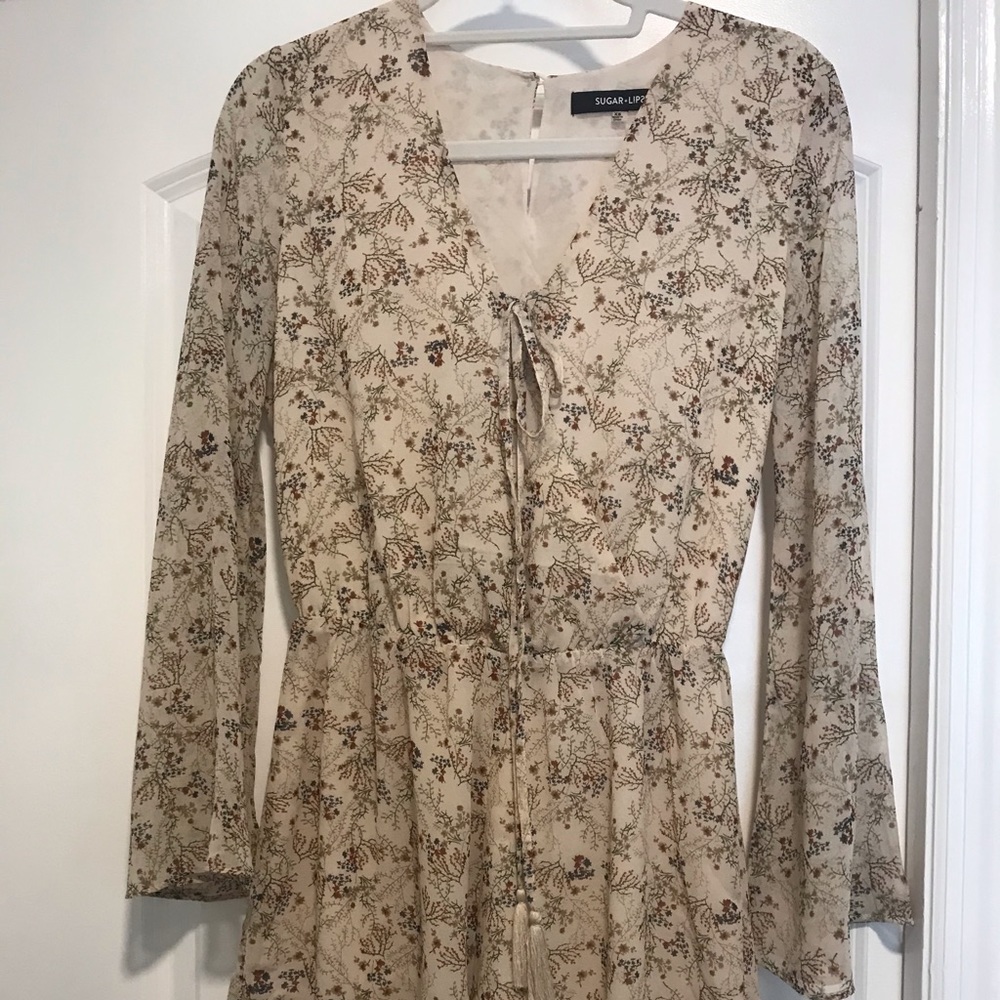 Sugar Lips Long Sleeve Cream Floral Romper